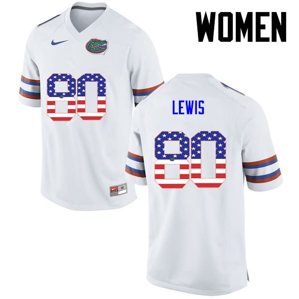 NCAA Florida Gators C'yontai Lewis Women's #80 USA Flag Fashion Nike White Stitched Authentic College Football Jersey FUX8464WH